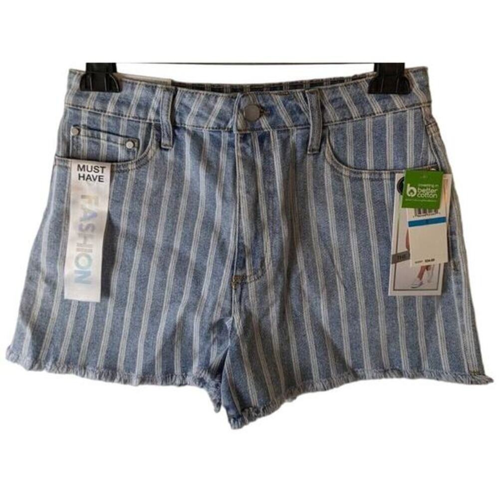 The Mom Short Womens 9/29 Blue White Striped High Rise Denim Jean Shorts NWT